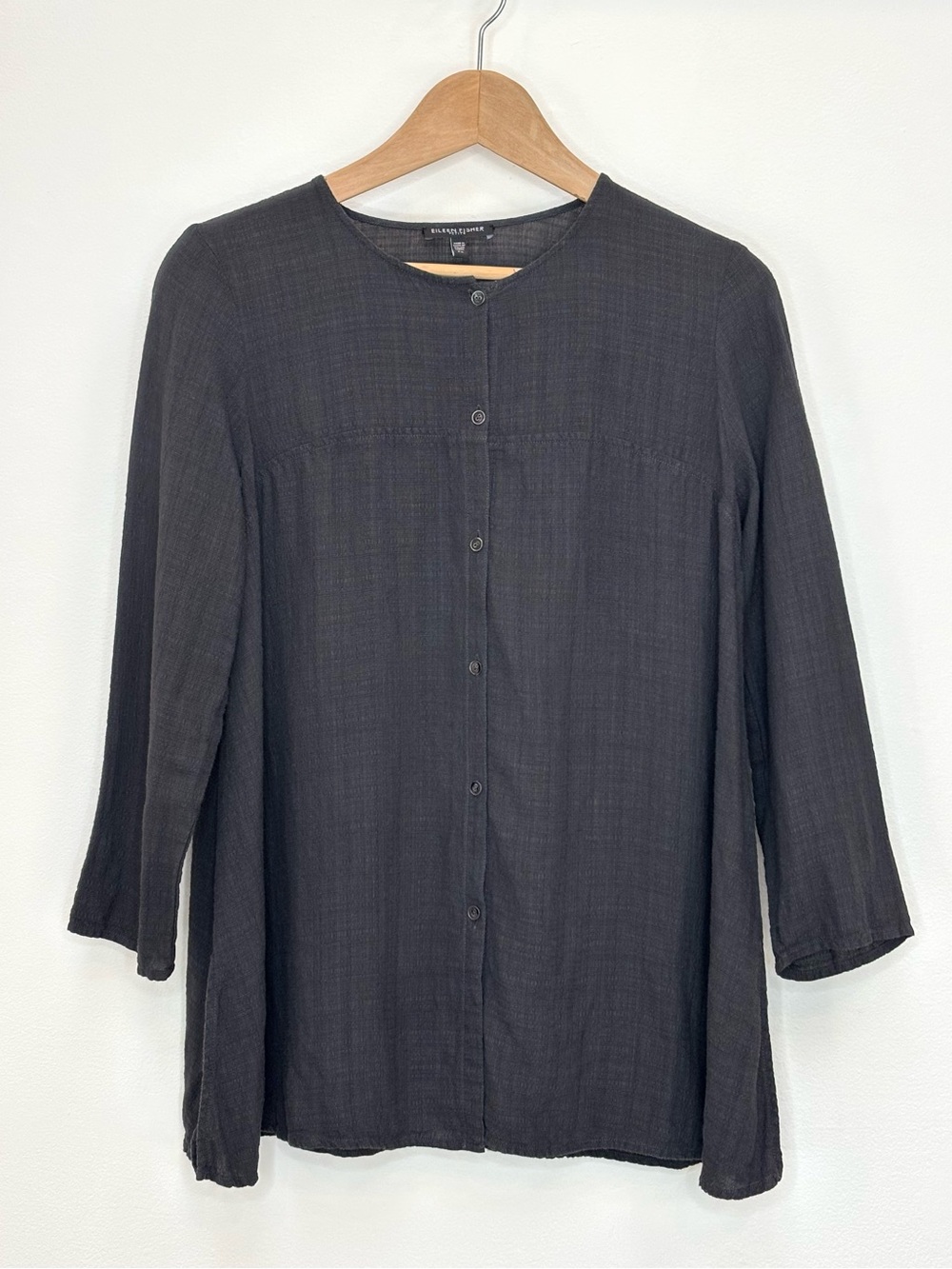 Eileen Fisher Textured Linen Blend Button Front Tunic Top Petite Small - Picture 2 of 10